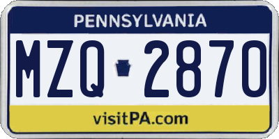 PA license plate MZQ2870