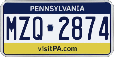 PA license plate MZQ2874