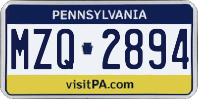 PA license plate MZQ2894