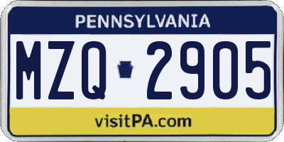 PA license plate MZQ2905