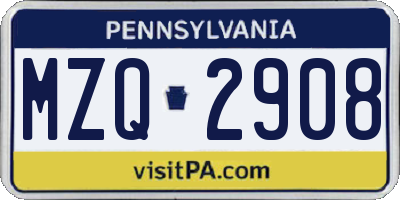 PA license plate MZQ2908