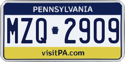 PA license plate MZQ2909