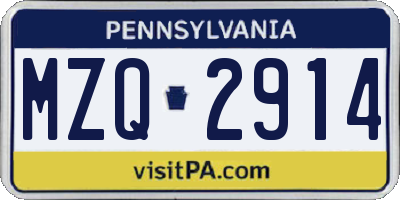 PA license plate MZQ2914