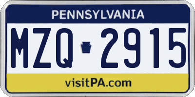 PA license plate MZQ2915