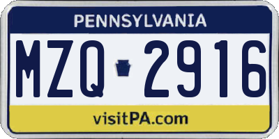 PA license plate MZQ2916