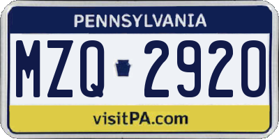 PA license plate MZQ2920