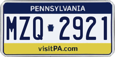 PA license plate MZQ2921