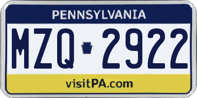 PA license plate MZQ2922
