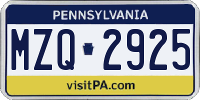 PA license plate MZQ2925