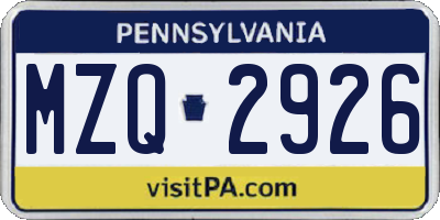 PA license plate MZQ2926