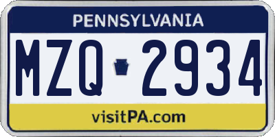 PA license plate MZQ2934