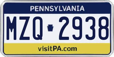 PA license plate MZQ2938