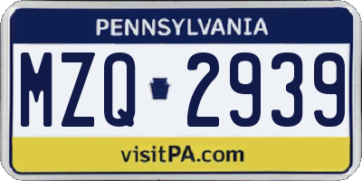 PA license plate MZQ2939