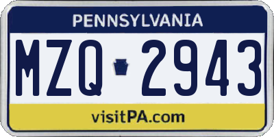 PA license plate MZQ2943