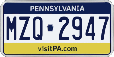PA license plate MZQ2947