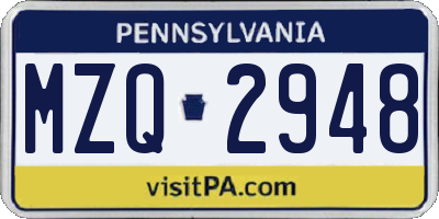 PA license plate MZQ2948