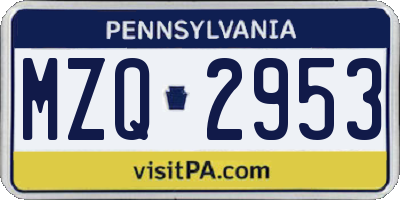 PA license plate MZQ2953