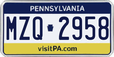 PA license plate MZQ2958