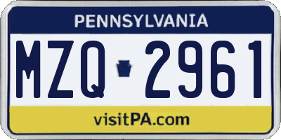 PA license plate MZQ2961