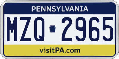 PA license plate MZQ2965