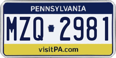 PA license plate MZQ2981