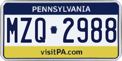PA license plate MZQ2988