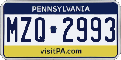 PA license plate MZQ2993