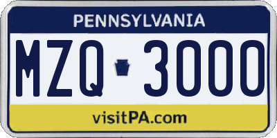 PA license plate MZQ3000