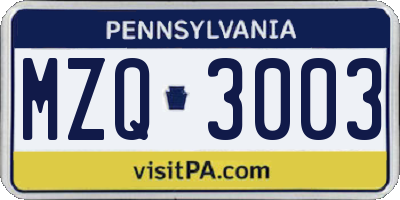 PA license plate MZQ3003