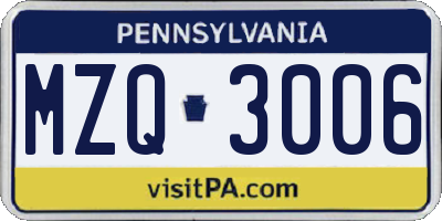 PA license plate MZQ3006