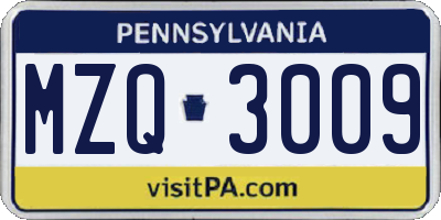 PA license plate MZQ3009