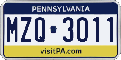 PA license plate MZQ3011