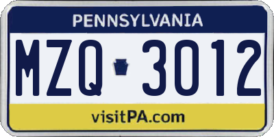 PA license plate MZQ3012