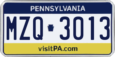 PA license plate MZQ3013