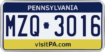 PA license plate MZQ3016