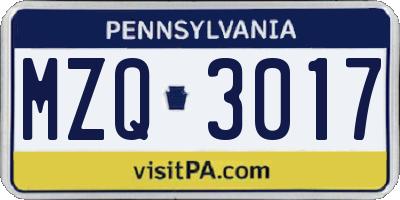 PA license plate MZQ3017