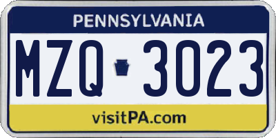 PA license plate MZQ3023