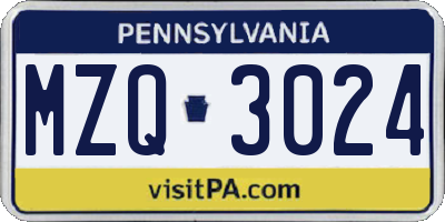PA license plate MZQ3024