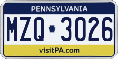 PA license plate MZQ3026