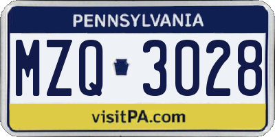 PA license plate MZQ3028