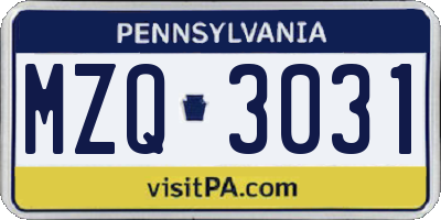 PA license plate MZQ3031