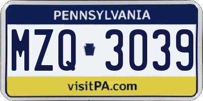 PA license plate MZQ3039