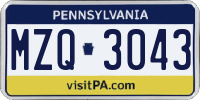 PA license plate MZQ3043