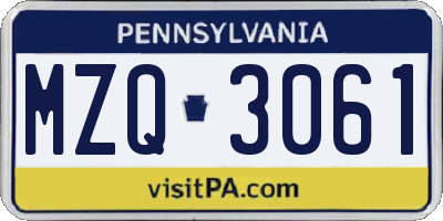 PA license plate MZQ3061