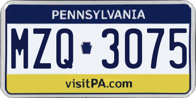 PA license plate MZQ3075