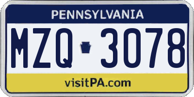 PA license plate MZQ3078