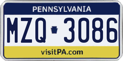 PA license plate MZQ3086