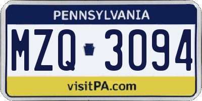 PA license plate MZQ3094