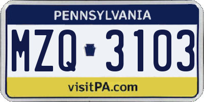 PA license plate MZQ3103