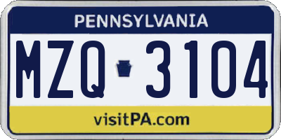 PA license plate MZQ3104